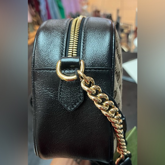 Gucci GG Monogram Canvas Marmont Chain Crossbody Bag Beige Black - Picture 13 of 15